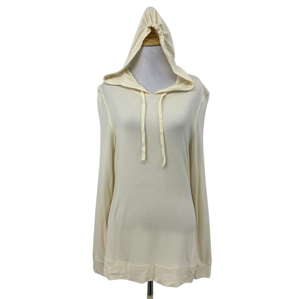 Peruvian Connection Hoodie Womens M Medium Beige Drawstring Elbow Patch Pullover